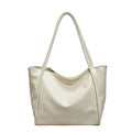 Beige leather tote bag with soft texture for women