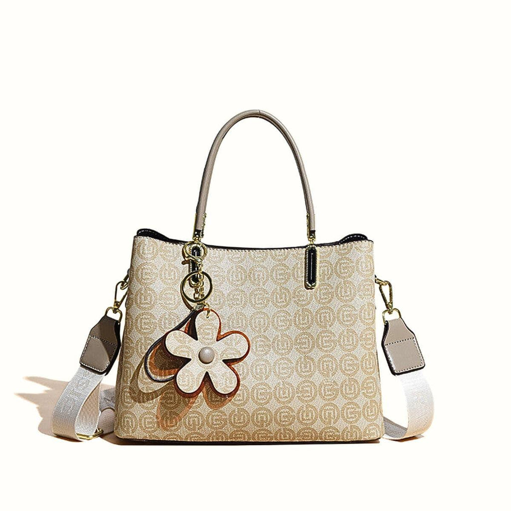 Monogramm Handtasche Damen – Tote Bag mit Blumenanhänger - LyneaAya