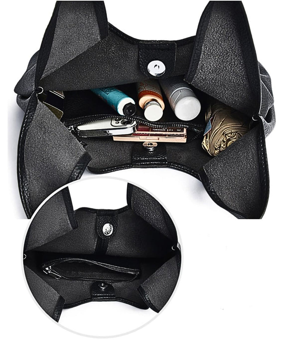 Schwarzes Leder-Hobo-Taschen-Interieur mit Fächern und Staukapazität