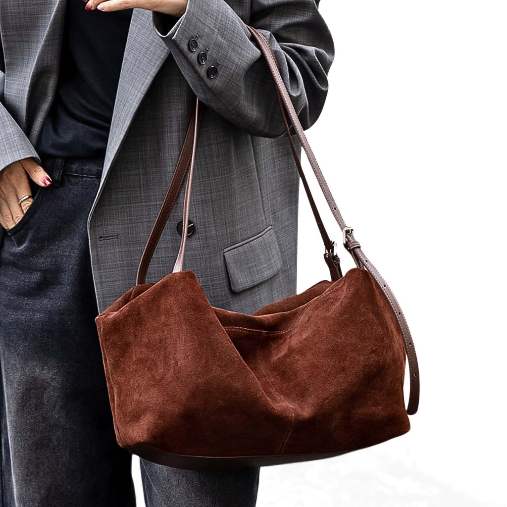 Wildleder Schultertasche Damen Braun – Hobo Bag Echtleder - LyneaAya