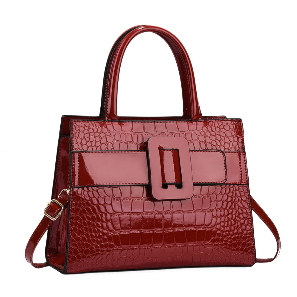 Rote Damenhandtasche aus PU-Leder mit Krokooptik und Schnallendetail