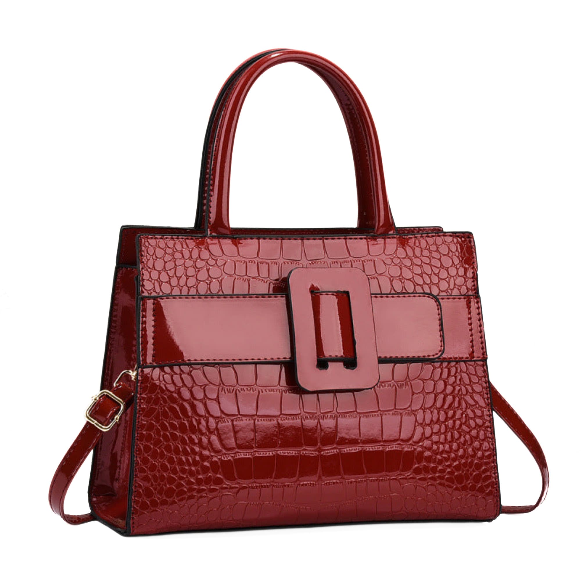 Rote Damenhandtasche aus PU-Leder mit Krokooptik und Schnallendetail