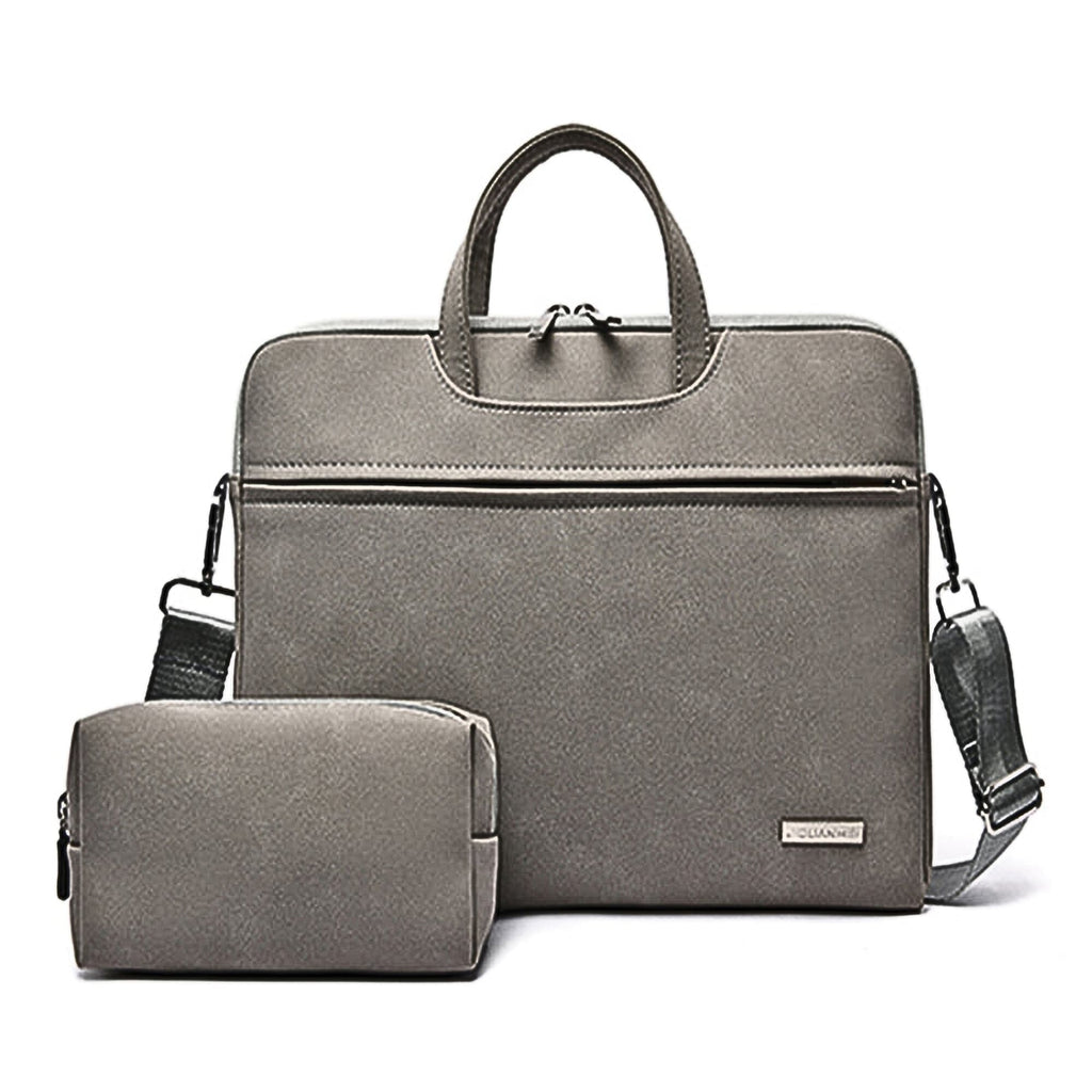 Graue Laptoptasche Set mit Kosmetiktasche und Schultergurt
