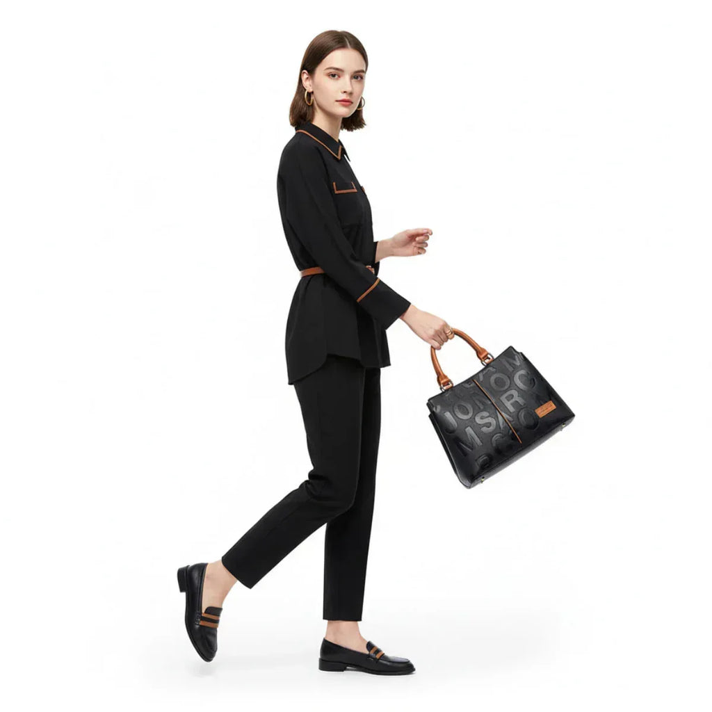 Handtasche Damen Schwarz | Business Ledertasche - LyneaAya