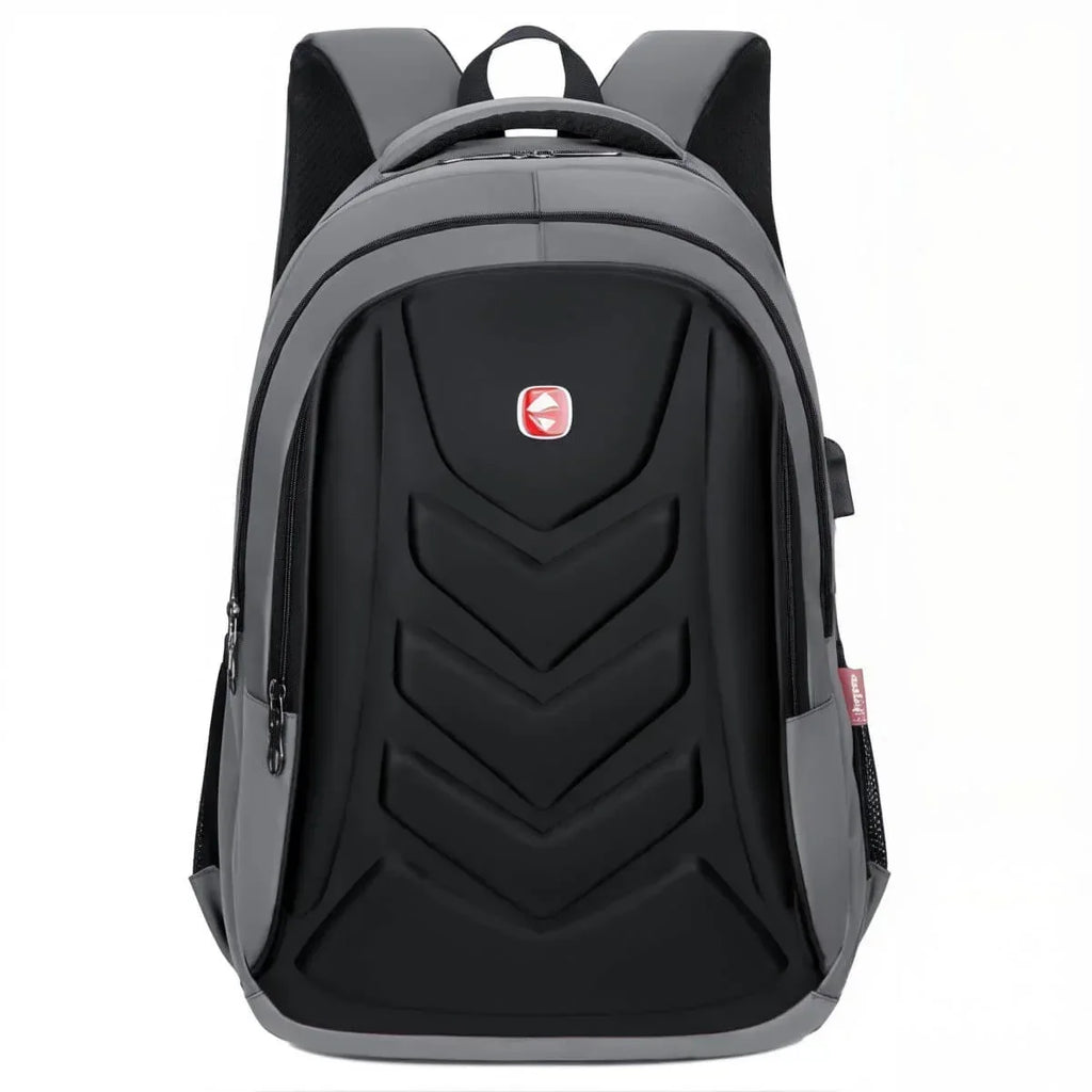 Hartschalen Laptop Rucksack in Grau und Schwarz, Vorderansicht, modernes Design