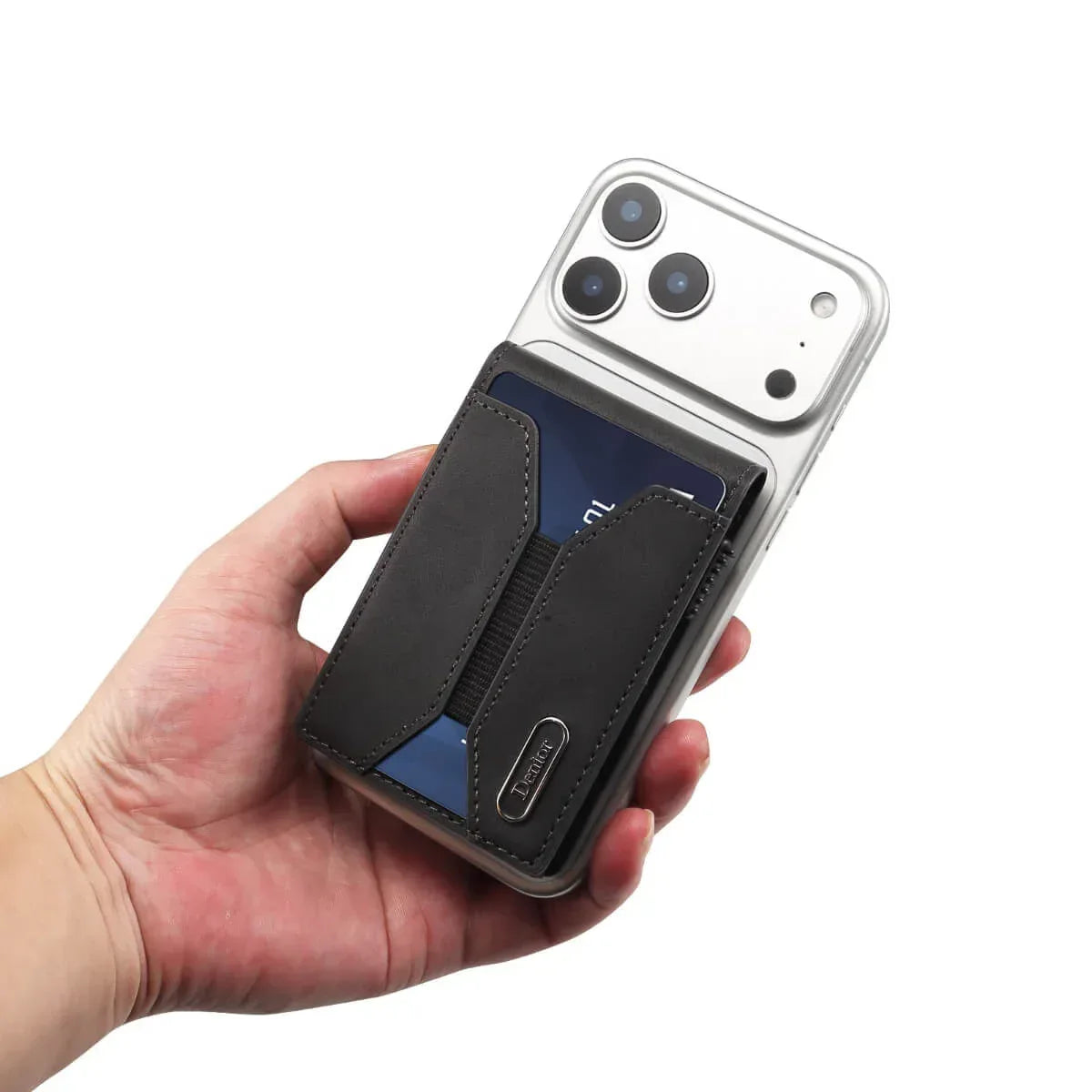 Leder Kartenetui mit Pop-up Mechanismus | Smartphone Kartenhalter mit Gummiband - LyneaAya