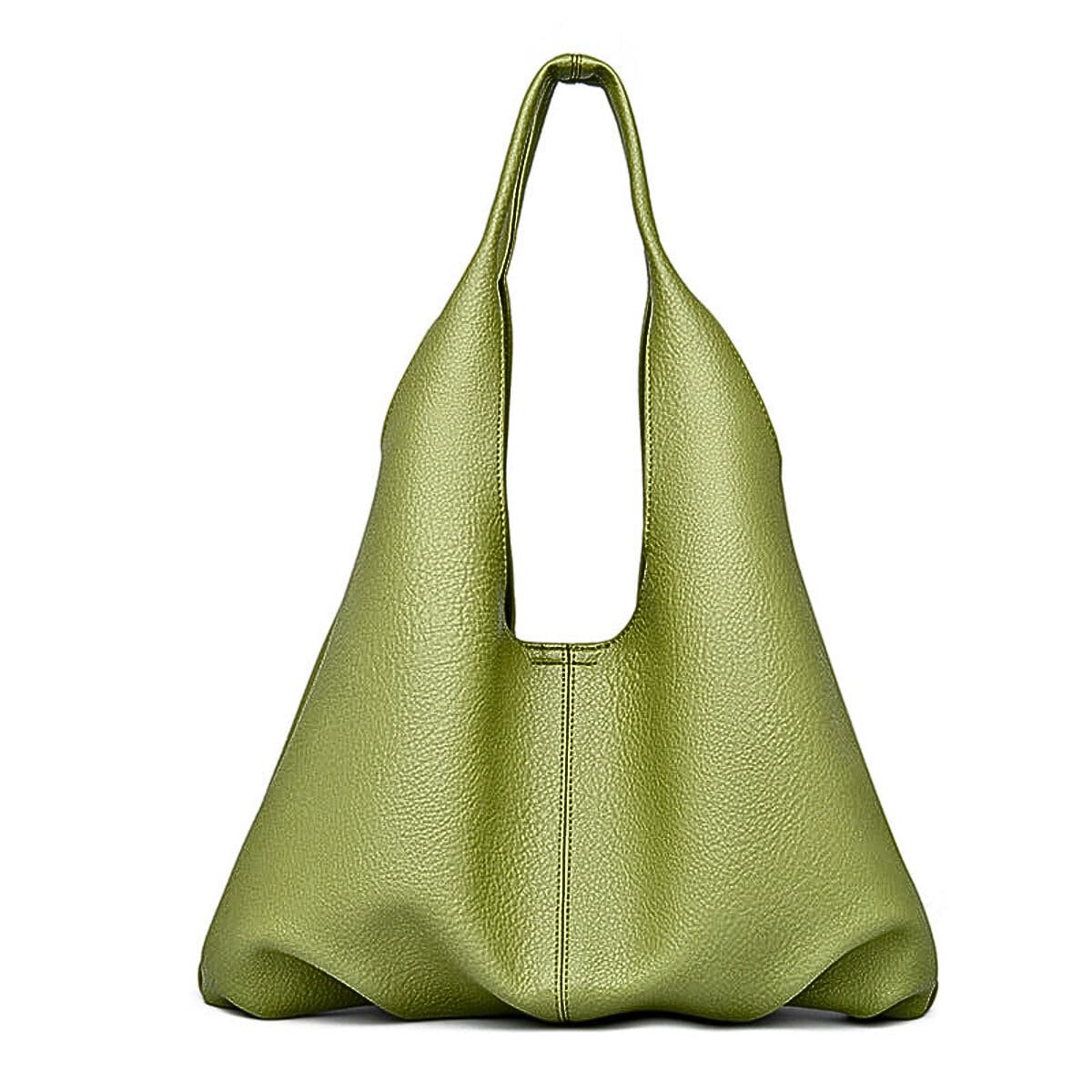 Olive green leather hobo bag with single shoulder strap
