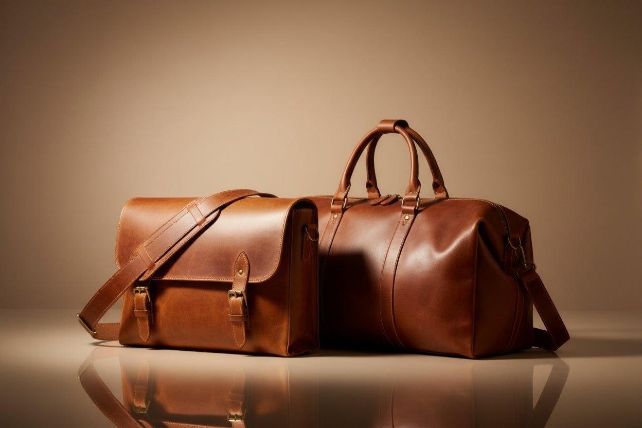 Premium Leder Messenger Bag und Reisetasche in Braun