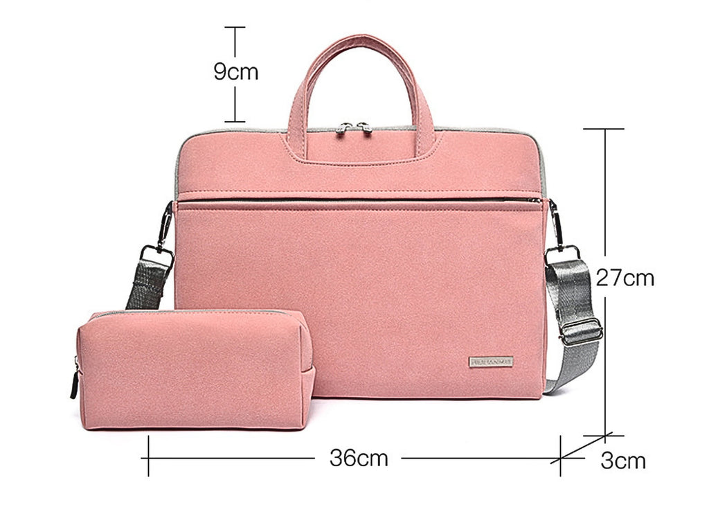 Rosa Laptoptasche Set mit Maßangaben 36x27x3cm und Kosmetiktasche