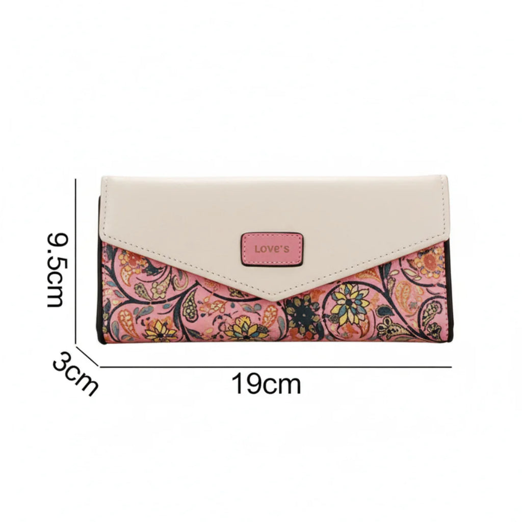 Rosa Blumen-Geldbörse mit Vogelmotiv, rechteckig, Maße 19x9,5x3 cm, Damen-Accessoire