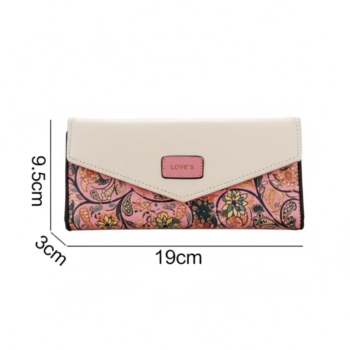 Rosa Blumen-Geldbörse mit Vogelmotiv, rechteckig, Maße 19x9,5x3 cm, Damen-Accessoire