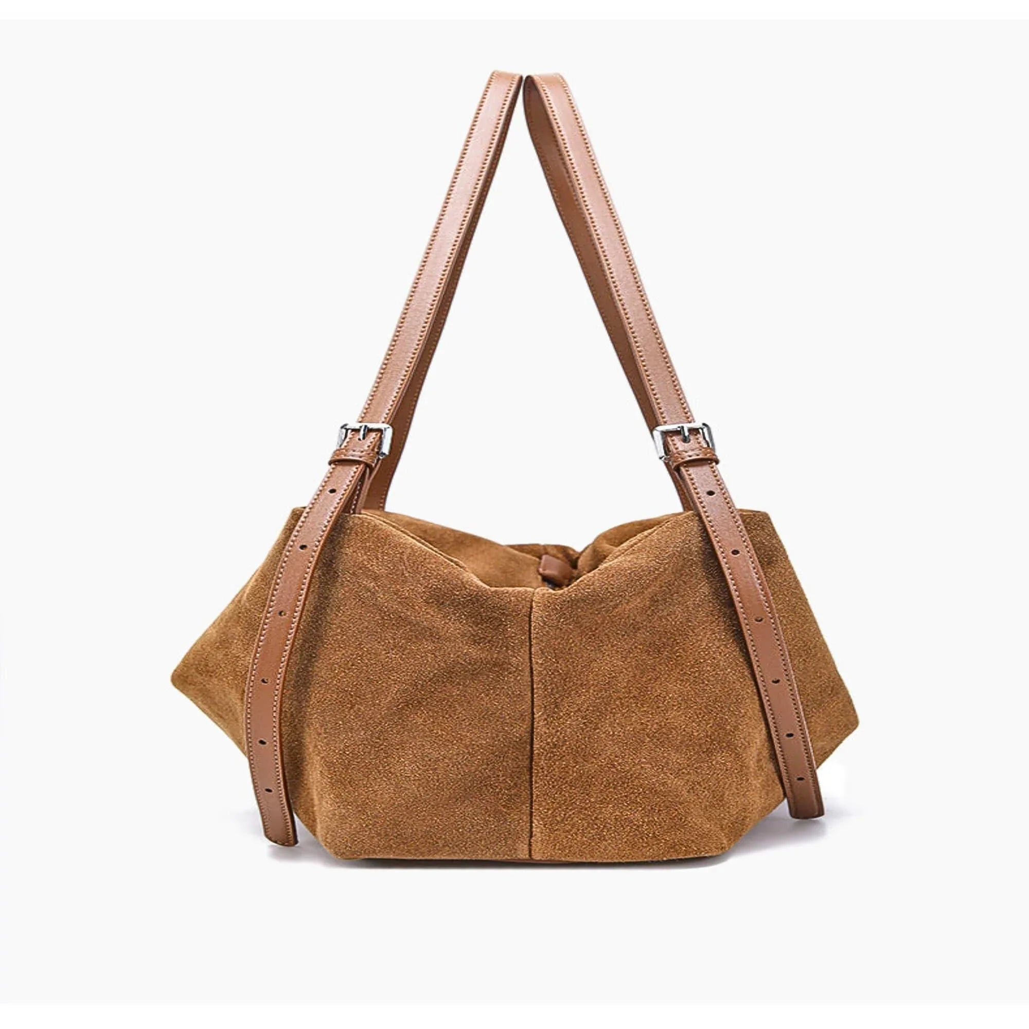 Wildleder Schultertasche Damen Braun – Hobo Bag Echtleder - LyneaAya