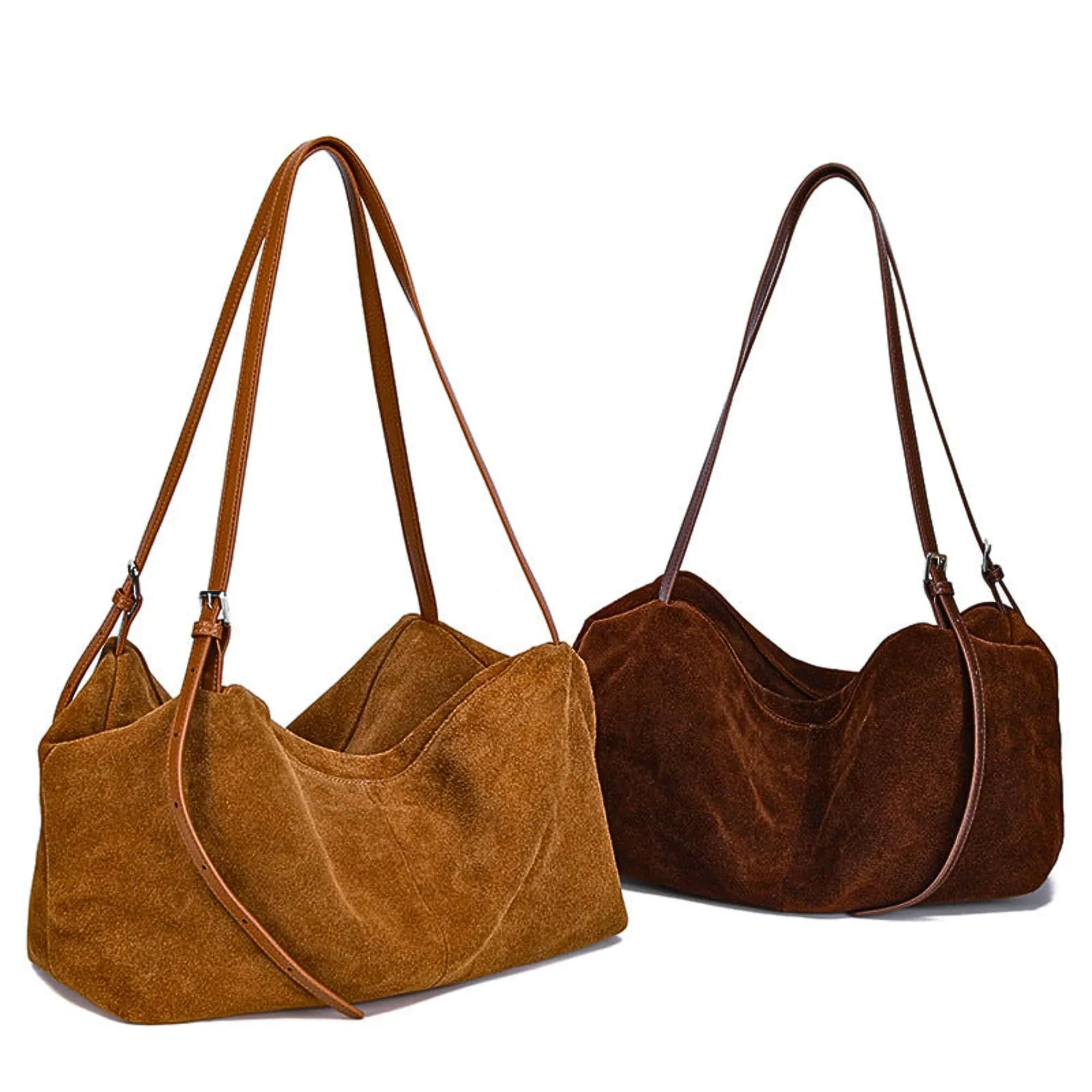 Wildleder Schultertasche Damen Braun – Hobo Bag Echtleder - LyneaAya