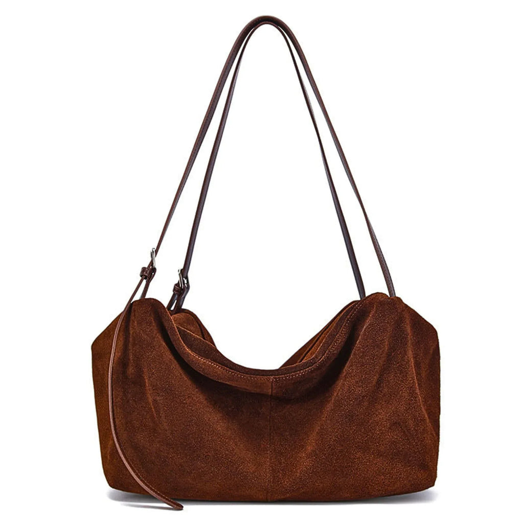 Wildleder Schultertasche Damen Braun – Hobo Bag Echtleder - LyneaAya