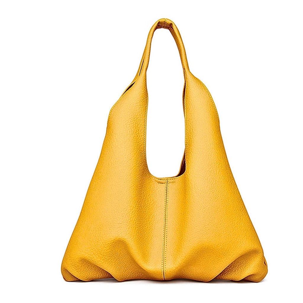 Yellow leather hobo bag with single shoulder strap